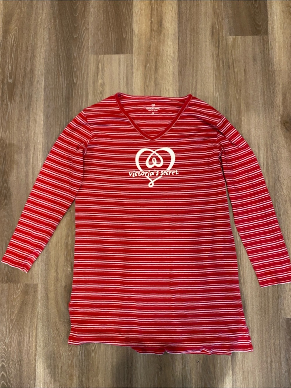 Victoria's Secret Red and White Striped V-Neck Nightshirt